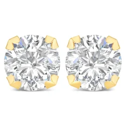 9ct Yellow Gold 8mm Four Claw Cubic Zirocnia Stud Earrings