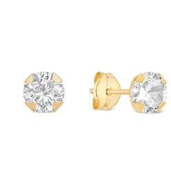 9ct Yellow Gold 5mm Four Claw Cubic Zirconia Stud Earrings