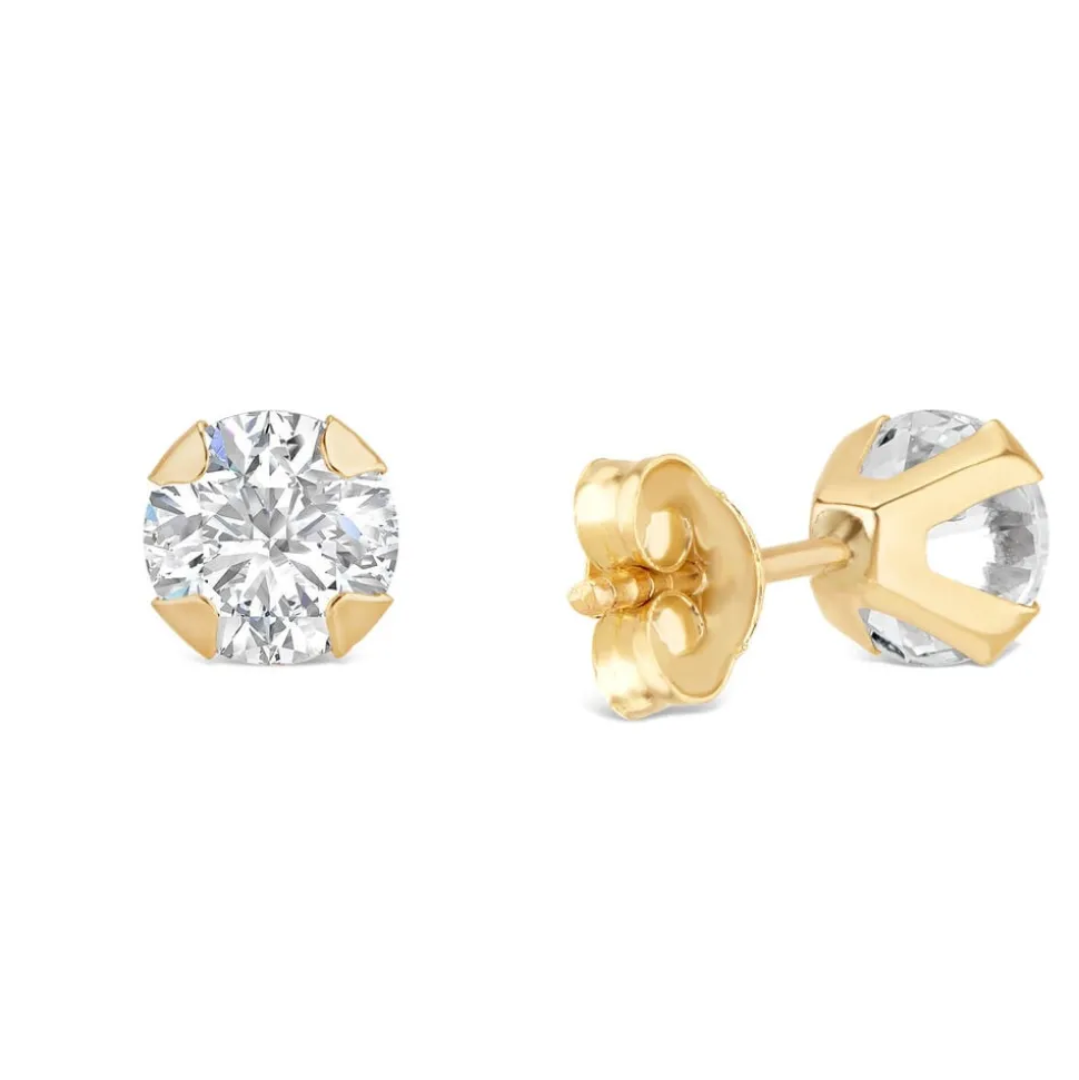 9ct Yellow Gold 5mm Four Claw Cubic Zirconia Stud Earrings