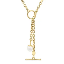 9ct Yellow Gold 8mm Pearl T-Bar Necklet