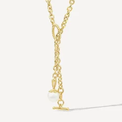 9ct Yellow Gold 8mm Pearl T-Bar Necklet