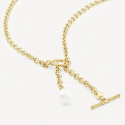 9ct Yellow Gold 8mm Pearl T-Bar Necklet