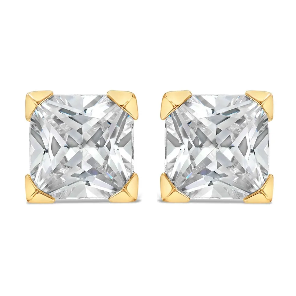 9ct Yellow Gold 6MM Princess Cut Cubic Zirconia Stud Earrings