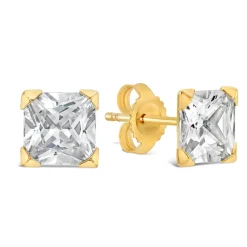 9ct Yellow Gold 6MM Princess Cut Cubic Zirconia Stud Earrings