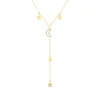 9ct Yellow Gold Moon & Stars Polished & Cubic Zirconia Y-Shaped Drop Necklet