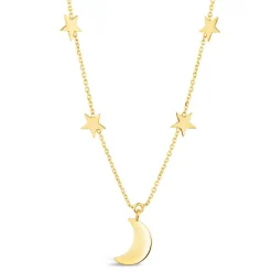 9ct Yellow Gold Moon & Stars Chain Necklet