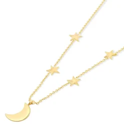 9ct Yellow Gold Moon & Stars Chain Necklet