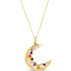 9ct Yellow Gold Multi Colour Half Moon Pendant (Chain Included)