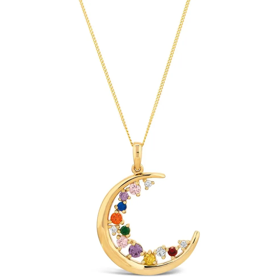 9ct Yellow Gold Multi Colour Half Moon Pendant (Chain Included)