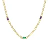 9ct Yellow Gold Multi Coloured Stones Curved Link Necklet