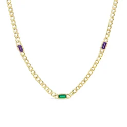 9ct Yellow Gold Multi Coloured Stones Curved Link Necklet