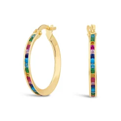 9ct Yellow Gold Multi Colour Stone Hoop Earrings