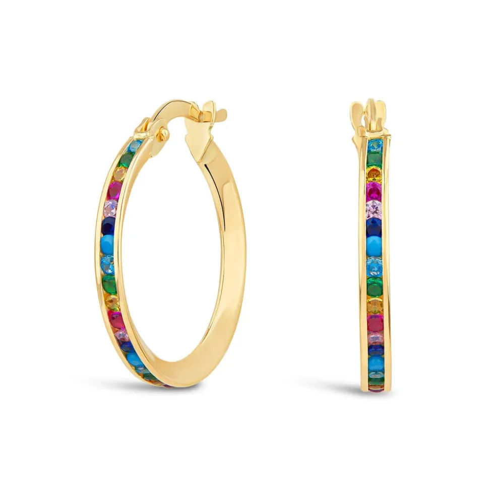 9ct Yellow Gold Multi Colour Stone Hoop Earrings