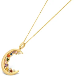 9ct Yellow Gold Multi Colour Half Moon Pendant (Chain Included)