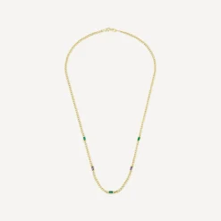 9ct Yellow Gold Multi Coloured Stones Curved Link Necklet
