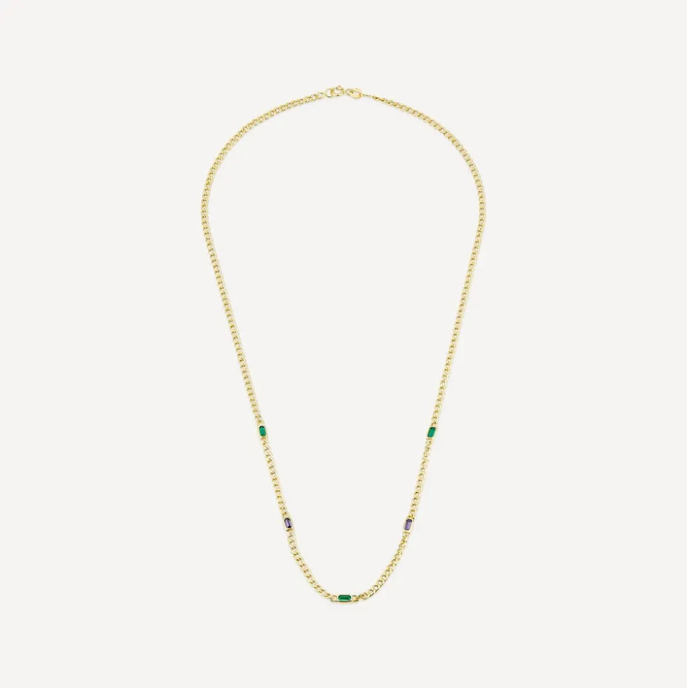 9ct Yellow Gold Multi Coloured Stones Curved Link Necklet