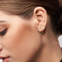 9ct Yellow Gold Multi Colour Stone Hoop Earrings