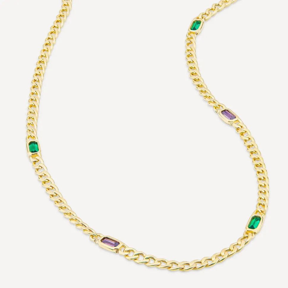 9ct Yellow Gold Multi Coloured Stones Curved Link Necklet