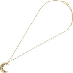 9ct Yellow Gold Multi Colour Half Moon Pendant (Chain Included)