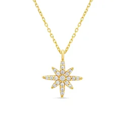 9ct Yellow Gold North Star Cubic Zirconia Set Pendant