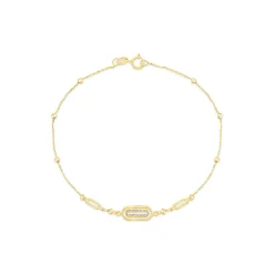 9ct Yellow Gold Oblong Cubic Zirconia Beaded Bracelet