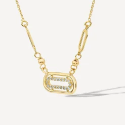 9ct Yellow Gold Oblong Cubic Zirconia Beaded Necklet