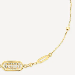 9ct Yellow Gold Oblong Cubic Zirconia Beaded Bracelet