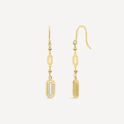 9ct Yellow Gold Oblong Cubic Zirconia Drop Earrings