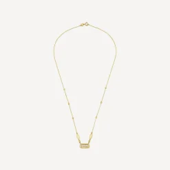 9ct Yellow Gold Oblong Cubic Zirconia Beaded Necklet