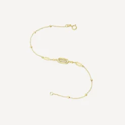 9ct Yellow Gold Oblong Cubic Zirconia Beaded Bracelet