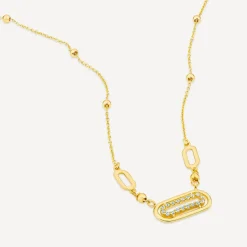 9ct Yellow Gold Oblong Cubic Zirconia Beaded Necklet