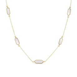 9ct Yellow Gold Oblong Hexagon Mother of Pearl Link & Chain Necklet