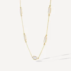 9ct Yellow Gold Oblong Hexagon Mother of Pearl Link & Chain Necklet