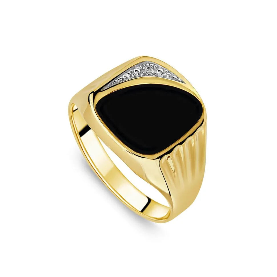 9ct Yellow Gold Onyx & 0.01ct Diamond Signet Ring