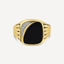 9ct Yellow Gold Onyx & 0.01ct Diamond Signet Ring