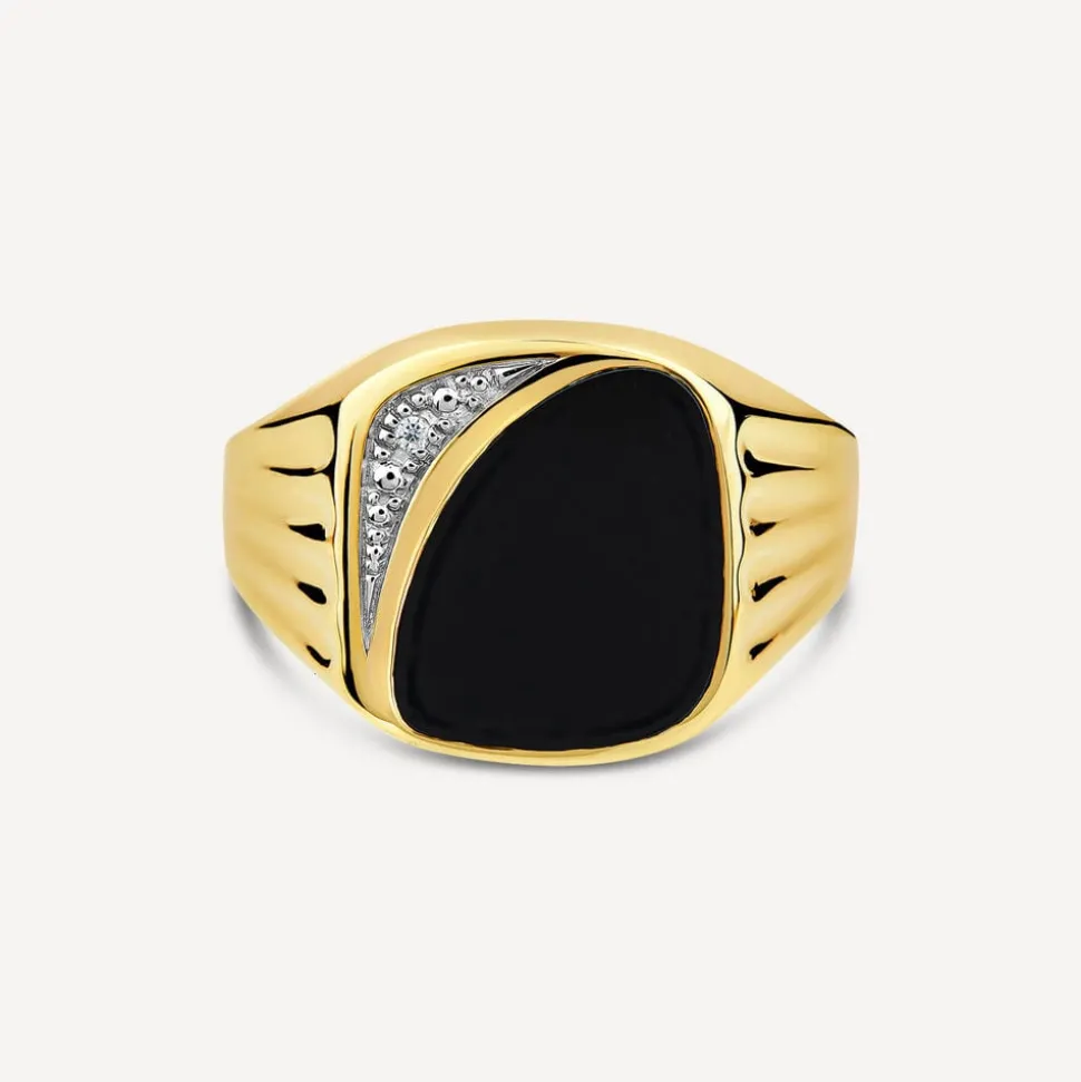 9ct Yellow Gold Onyx & 0.01ct Diamond Signet Ring