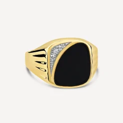 9ct Yellow Gold Onyx & 0.01ct Diamond Signet Ring
