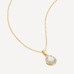 9ct Yellow Gold Opal & Cubic Zirconia Teardrop Pendant