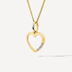 9ct Yellow Gold Open Diamond Side Heart Pendant