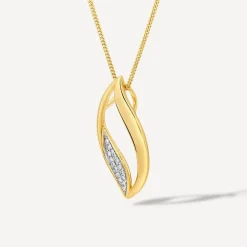 9ct Yellow Gold Open Diamond Flame Pendant