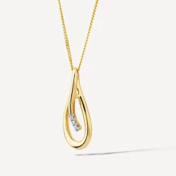 9ct Yellow Gold Open Loop Diamond Set Pendant