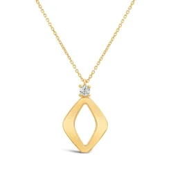 9ct Yellow Gold Open Polished Diamond Shape & Cubic Zirconia Top Pendant
