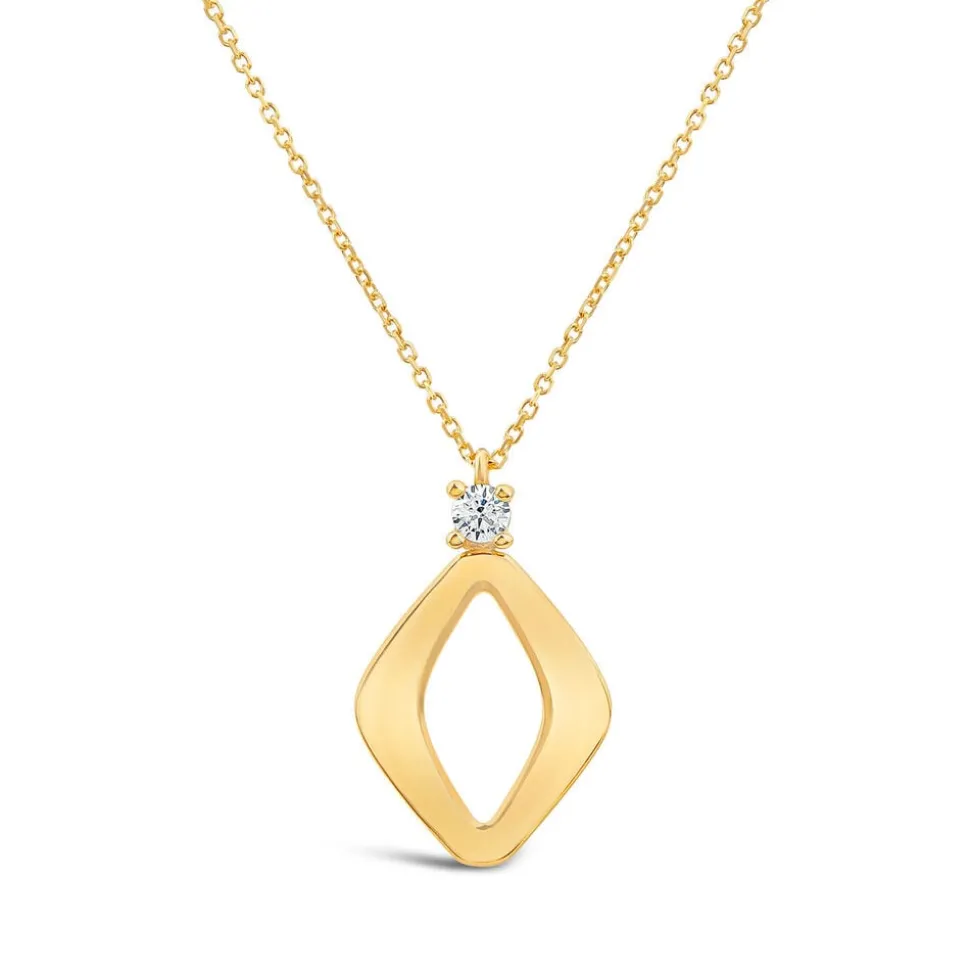 9ct Yellow Gold Open Polished Diamond Shape & Cubic Zirconia Top Pendant