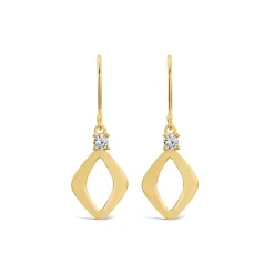 9ct Yellow Gold Open Polished Diamond Shape & Cubic Zirconia Top Drop Earrings