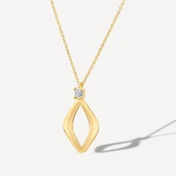 9ct Yellow Gold Open Polished Diamond Shape & Cubic Zirconia Top Pendant
