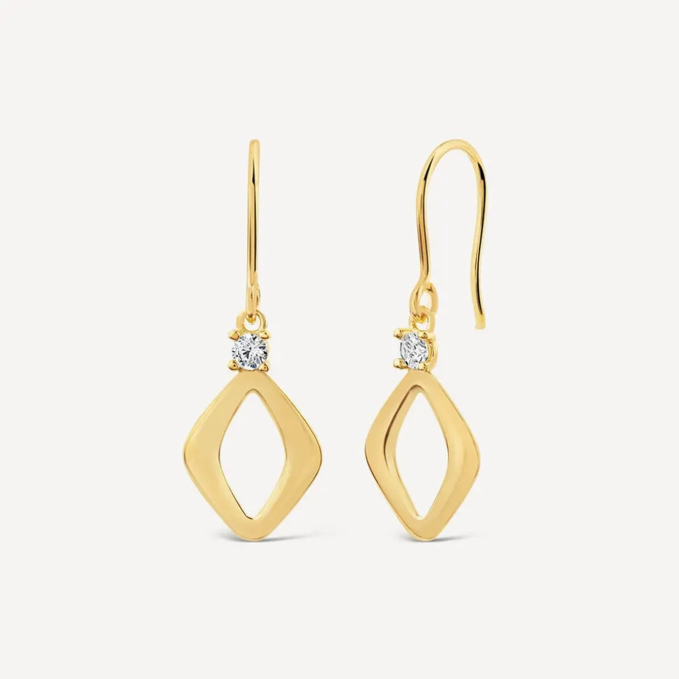 9ct Yellow Gold Open Polished Diamond Shape & Cubic Zirconia Top Drop Earrings