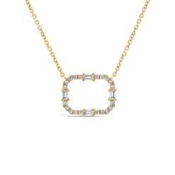 9ct Yellow Gold Open Rectangular Baguette & Round Cubic Zirconia Pendant