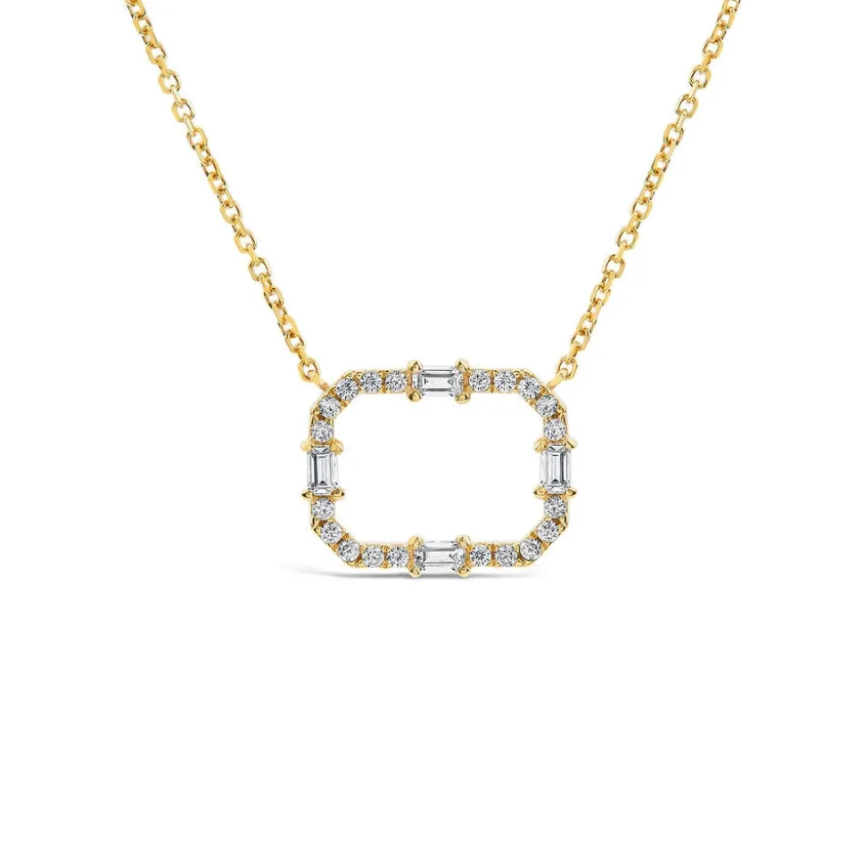 9ct Yellow Gold Open Rectangular Baguette & Round Cubic Zirconia Pendant