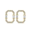 9ct Yellow Gold Open Rectangular Baguette & Round Cubic Zirconia Stud Earrings