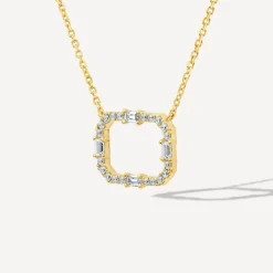 9ct Yellow Gold Open Rectangular Baguette & Round Cubic Zirconia Pendant